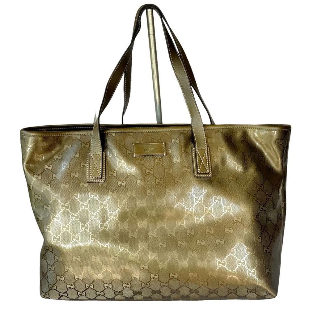Gucci Imprime Gunmetal GG Coated Canvas Tote Handbag Shoulder Bag Medium